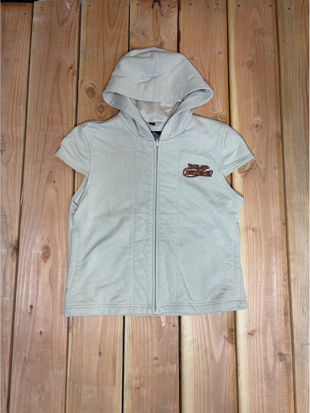 Harley Davidson Women Beige Short Sleeve Hoodie Vest Size L